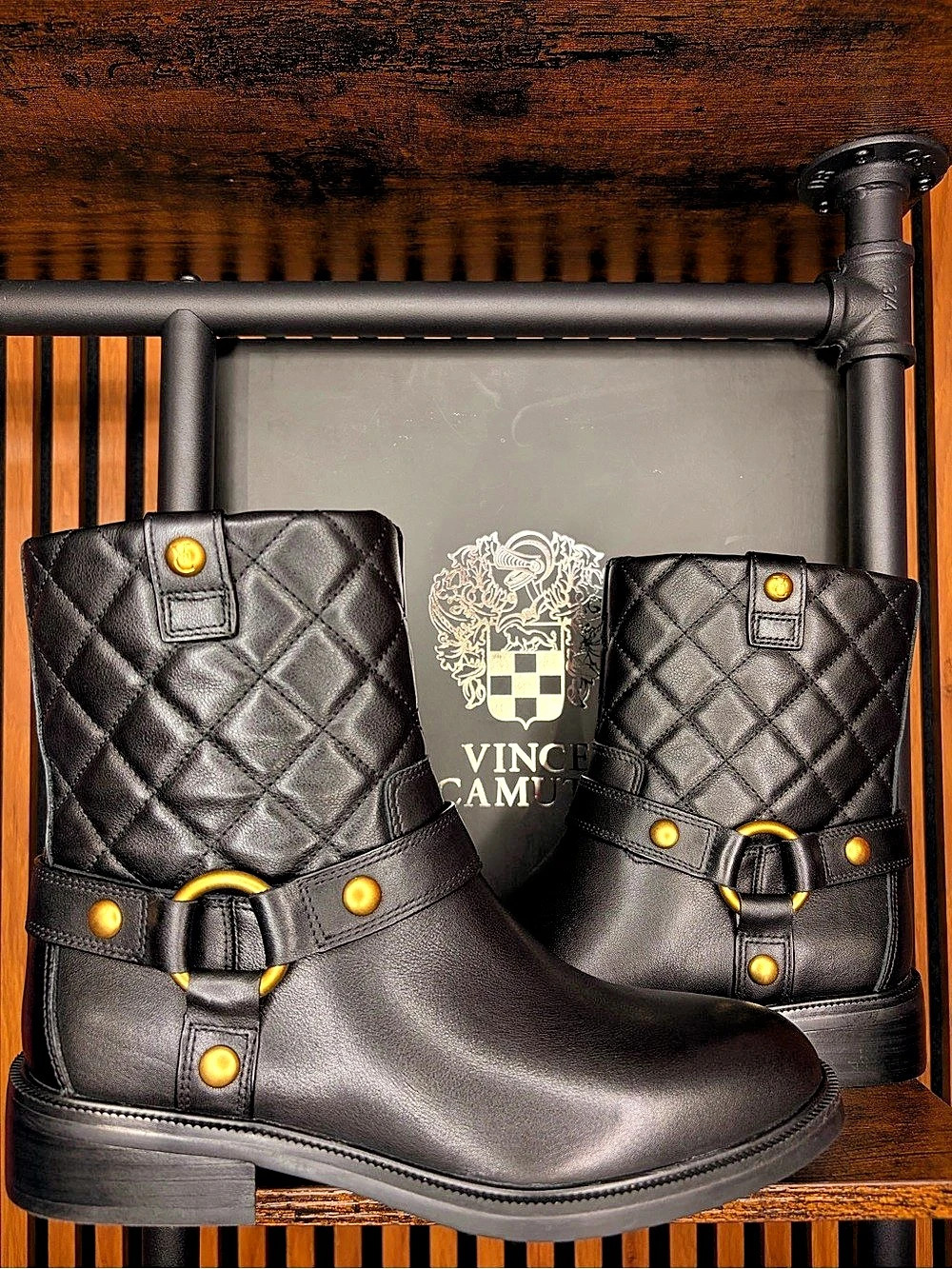 Vince Camuto Amais Quilted Moto Boot Black